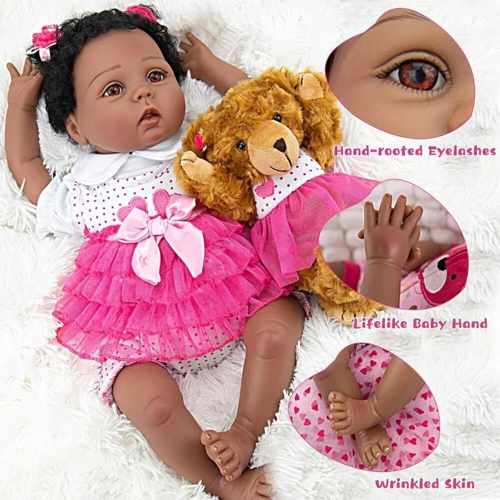 🆕22Inch Realistic Black African American Newborn Girl with a soft cloth Body